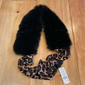 White House Black Market signature leopard black fur collar scarf